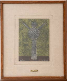 Rufino Tamayo "Hombre II" Mixograph: Rufino Tamayo (Mexican, 1899-1981), "Hombre II", Mixography, signed lower right and numbered edition "XXIV/XXV" lower left, wood frame. Image: 9.25" H x 6.5" W; frame: 19" H x 15.25" W.Keywords: