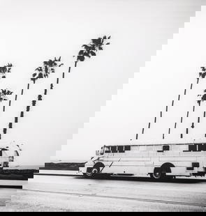 Josef Hoflehner "Bus Stop" Silver Gelatin Print: Josef Hoflehner (Austrian, b. 1955), "Bus Stop", Toned Silver Gelatin Print. 39.25" H x 39" W. Provenance: Property from a Madison Square Park residence. Keywords: Photography, Hippie counterculture,