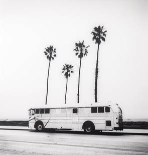 Josef Hoflehner "Bus Stop" Silver Gelatin Print: Josef Hoflehner (Austrian, b. 1955), "Bus Stop", Toned Silver Gelatin Print. 39.25" H x 39" W. Provenance: Property from a Madison Square Park residence. Keywords: Photography, Hippie counterculture,