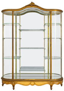 Belle Epoque Louis XV Ormolu & Bois Dore Vitrine: Belle Epoque Louis XV Style Ormolu and Bois Dore Vitrine, with mirrored and glazed interior, circa 1900. 90" H x 68" W x 20" D.Keywords: Gilded Age, Display furniture, Antique, Cabinet. Note: This ite