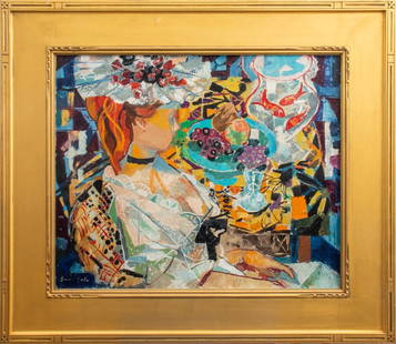 Emilio Grau Sala "Woman With Fishbowl" Oil Canvas: Emilio Grau Sala (Catalan, 1911-1975) "Woman With Fishbowl" Neo-Post-Impressionist Oil On Canvas, Signed Lower Left, In Carved Giltwood Frame. Image: 20.5" H x 25" W; frame: 30.5" H x 34.5" W.Keywords