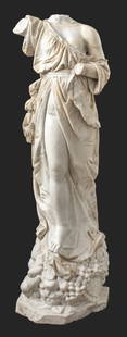 Italian "Ceres" Marble Sculpture, 19th C.: Italian Marble Sculpture, likely "Ceres", 19th century. 48" H x 18" Diameter. Keywords: Goddess, Persephone, Antique, Statue, Pomegranate, Fruit, Harvest, Classical motif, Mythology