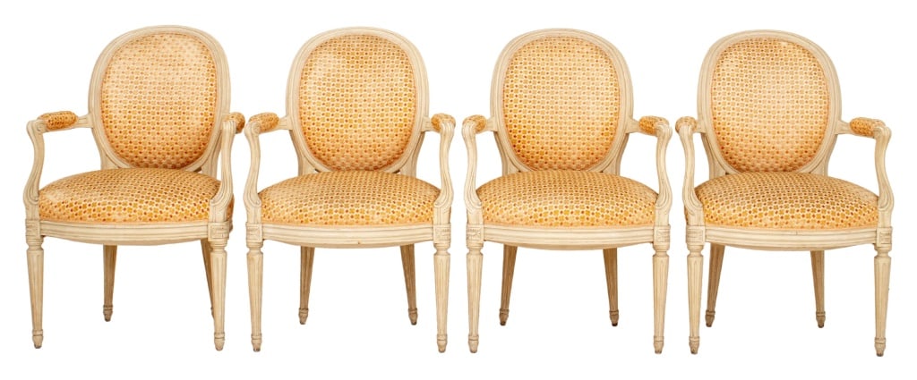 Louis XVI Style White Painted Arm Chairs, 4 (1 of 12)