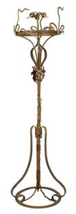 Art Nouveau Ormolu Torchere, ca. 1910: Art Nouveau Ormolu Torchere or Floor Lamp, circa 1910. 76" H x 22" Diameter. Keywords: Art Nouveau, Lilies, Floral, Lighting, Antique
