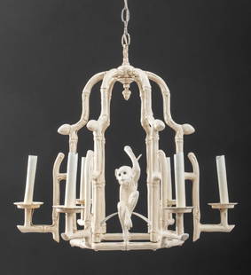 Faux Bamboo Monkey Cage Form Six Light Lantern: Faux Bamboo Monkey Cage Form Six Light Lantern. 22" H x 22" Diameter. Keywords: Singerie, Animalier, Figural, Gout Rothschild, Safari Style, William Wayne Co.