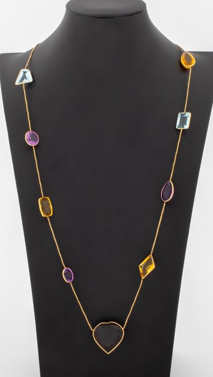 14K Yellow Gold Multicolored Gemstone Necklace (1 of 11)