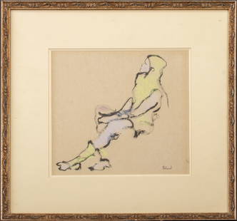 Christian Berard "Young Knight" Pastel on Paper: Christian Berard (French, 1902-1949), "Young Knight", Ink and Pastel on Paper, 1937, costume design for Jean Cocteau's "Knights of the Round Table", artist's stamp signature lower right. Image: 8.5" H