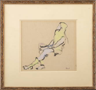 Christian Berard "Young Knight" Pastel on Paper: Christian Berard (French, 1902-1949), "Young Knight", Ink and Pastel on Paper, 1937, costume design for Jean Cocteau's "Knights of the Round Table", artist's stamp signature lower right. Image: 8.5" H