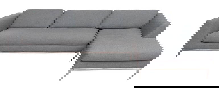 Restoration Hardware Two Piece Sectional Sofa: Restoration Hardware Two Piece Sectional Sofa upholstered in gray. 27" H x 68" W x 40" D.Keywords: Mid-Century Modern style, Minimalist, Sectional, Couch, Seating. Note: This item is only available fo