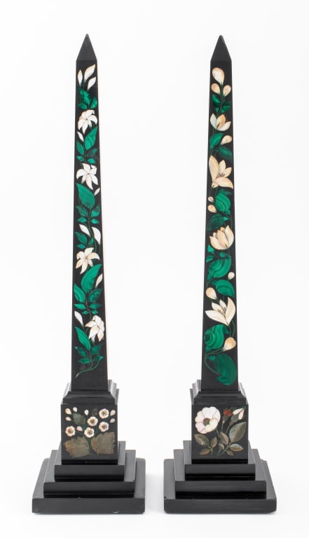 Pietra Dura Black Marble Obelisks, Pair (1 of 10)
