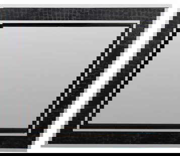 Ralph Lauren "City Modern" Leather Mirror: Ralph Lauren "City Modern" Faux-Crocodile Leather Mirror, silver-tone metal and solid mahogany bevel, marked "Polo Ralph Lauren" on reverse. Frame: 50" H x 43 " W x 2.5" D; looking glass: 30" H x 37"