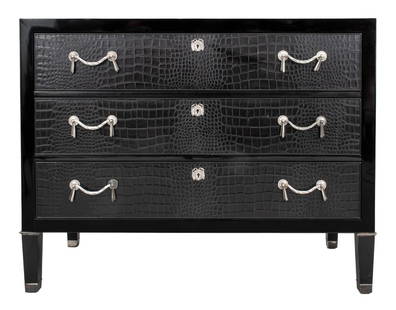 Ralph Lauren "Brook Street" Lacquer Chest, 21st C: Ralph Lauren Home "Brook Street" Chest, 21st century, with alligator-patterned drawer fronts and chromed metal mounts, label inside drawer. Approx. 38" H x 48" W x 21" D.Keywords: Designer, Furniture,