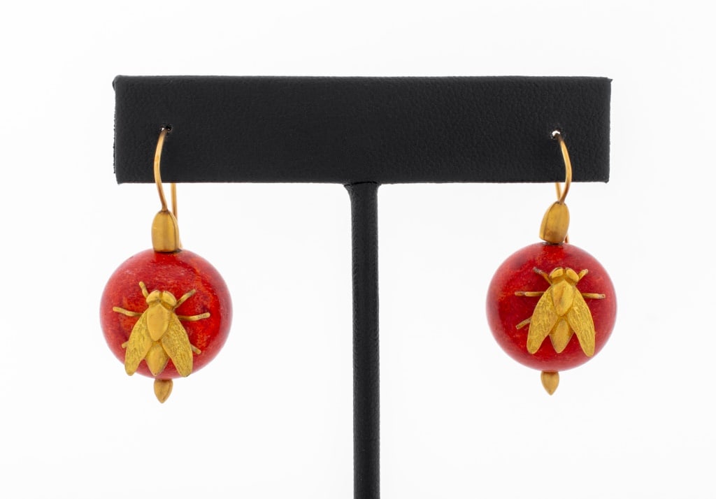 14K Yellow Gold Coral Drop Earrings (1 of 5)