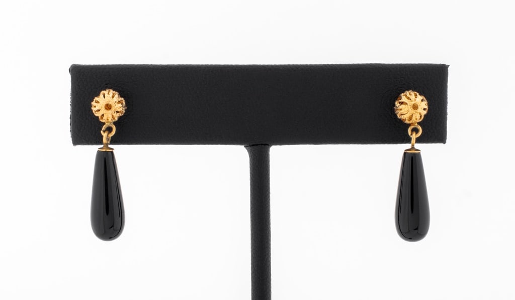 14K Yellow Gold Onyx Drop Earrings (1 of 3)