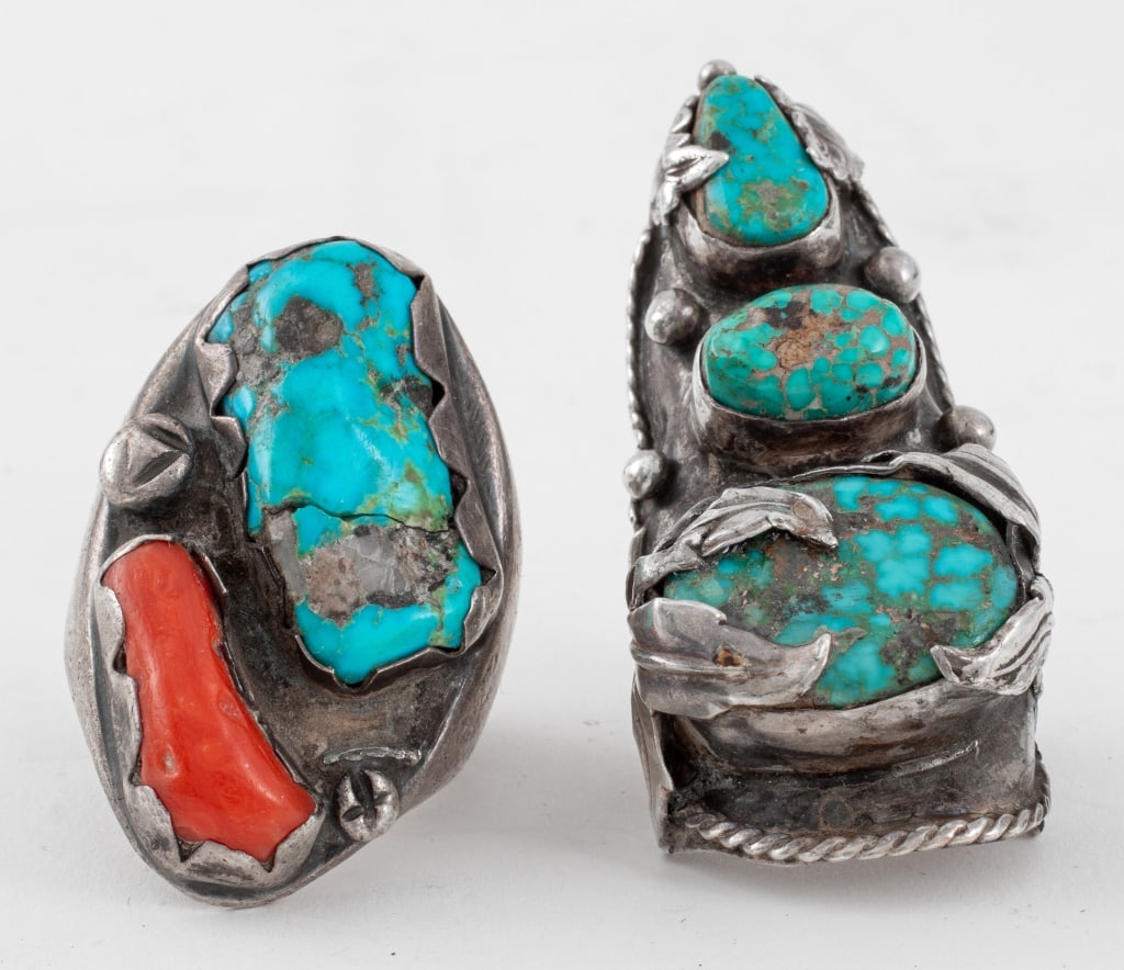 Navajo Silver Turquoise Statement Rings, 2 (1 of 6)