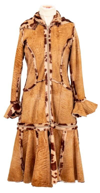 Shearling Coat with Detachable Hood and Skirt (1 of 8)