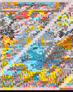 Elio Silvio Vilva Trugillo "Yemaya" Ink on Paper: Elio Silvio Vilva Trugillo (Cuban, b. 1957), "Yemaya", ink on paper drawing, depicting a colorful mermaid figure with polychrome animals, objects, and symbols bound in text reading: "YEMAYA. Orisha ma