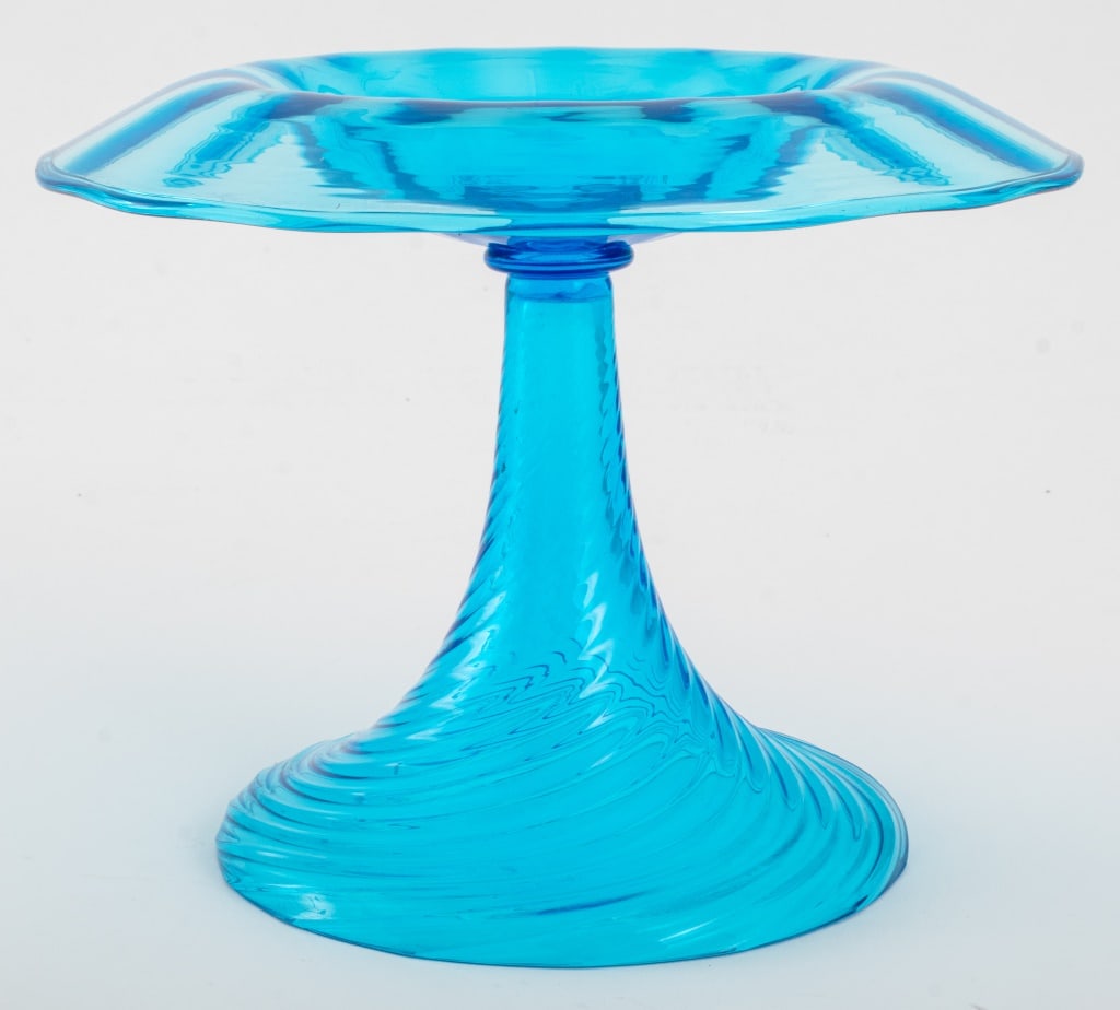 Steuben Celeste Blue Spiral Ribbed Footed Compote (1 of 9)