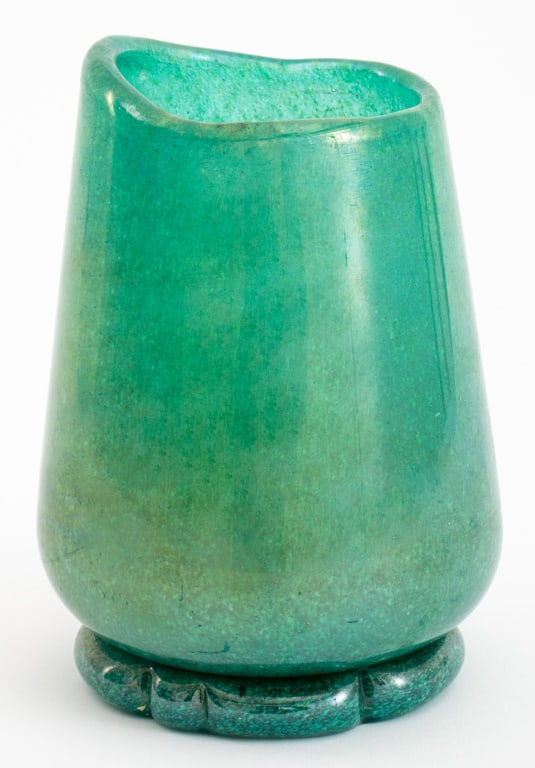 Italian Murano Mottled Green Art Glass Vase (1 of 8)