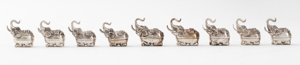 Thai .900 Silver Elephant Betel Boxes, 9 (1 of 6)