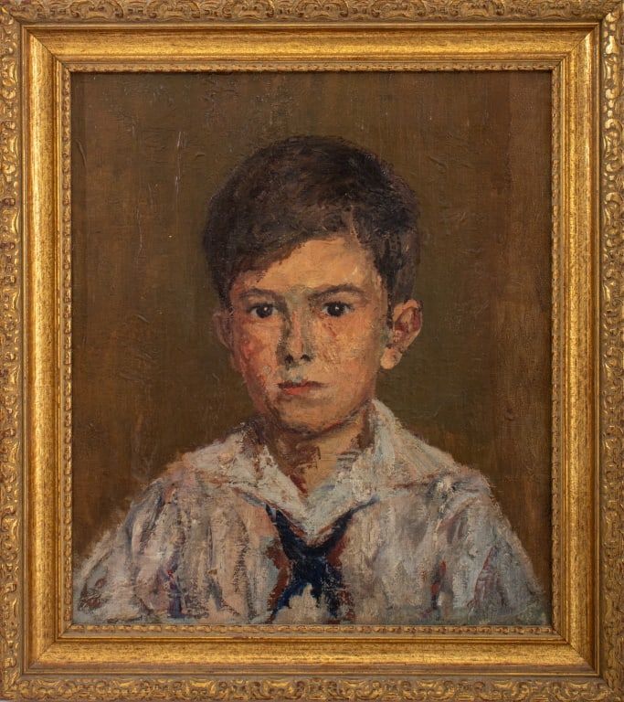 Mid-Century Modern Boy's Portrait Oil on Canvas (1 of 10)
