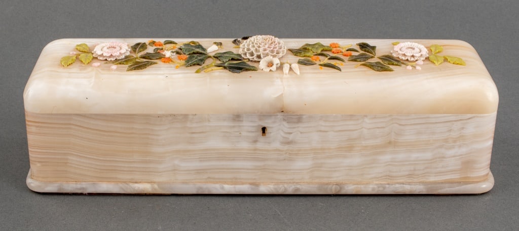 Banded Onyx Stone Flower Mounted Fan Box (1 of 9)