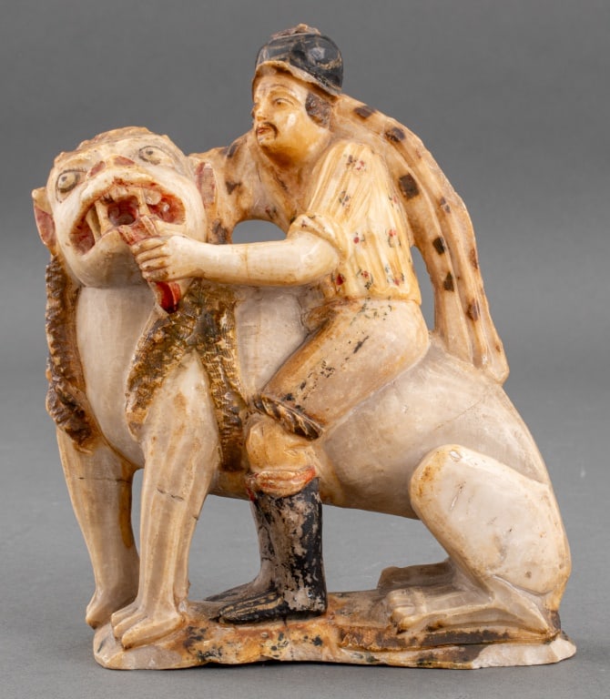 European Carved Alabaster Samson & Lion Sculpture (1 of 10)