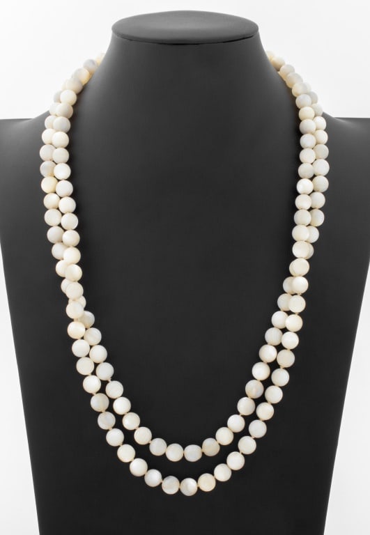14K Mother of Pearl Bead & Cameo Necklace (1 of 6)