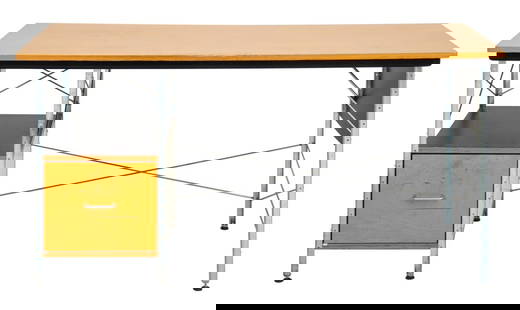 Charles & Ray Eames ESU Desk: Charles and Ray Eames ESU Desk, with file drawer, "Eames Office" label to verso. 29.5" H x 60" W x 28" D. Provenance: From a Fifth Avenue Collection. Keywords: Mid-Century Modern, MCM, Minimalist, Min