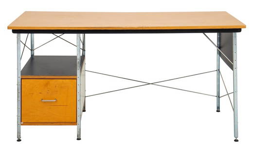 Charles & Ray Eames ESU Desk: Charles and Ray Eames ESU Desk, with file drawer, "Eames Office" label to verso. 29.5" H x 60" W x 28" D. Provenance: From a Fifth Avenue Collection. Keywords: Mid-Century Modern, MCM, Minimalist, Min