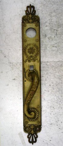 Art Nouveau Bronze Door Handle prob. French: Art Nouveau door handle with garlands and stars, bronze, probably France; stamped 5846 Y&T 415 on back. Dimensions: approximately 19"L x 2-1/2"W x 2-1/2"D