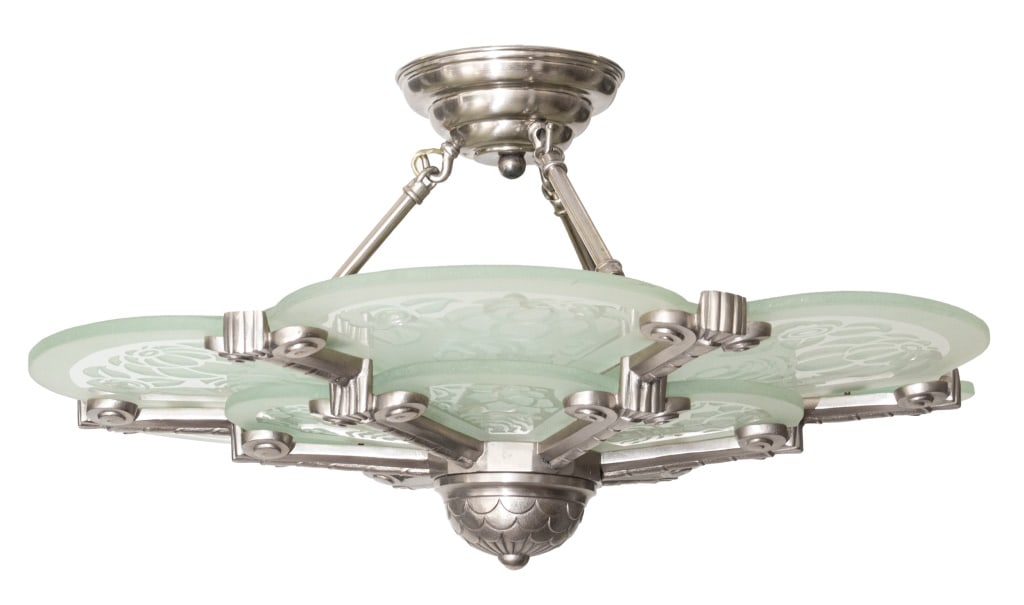 French Art Deco Frosted Etched Glass Plafonnier (1 of 9)