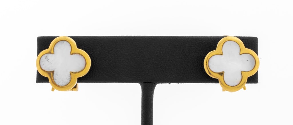 18K Yellow Gold MOP Clover Earrings (1 of 5)