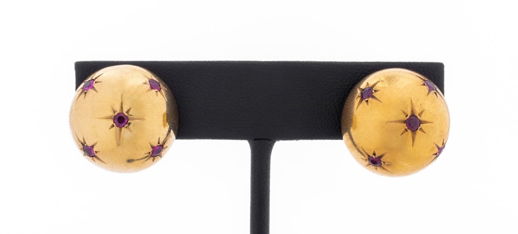 14K Yellow Gold Ruby Dome Screw-Back Earrings (1 of 5)