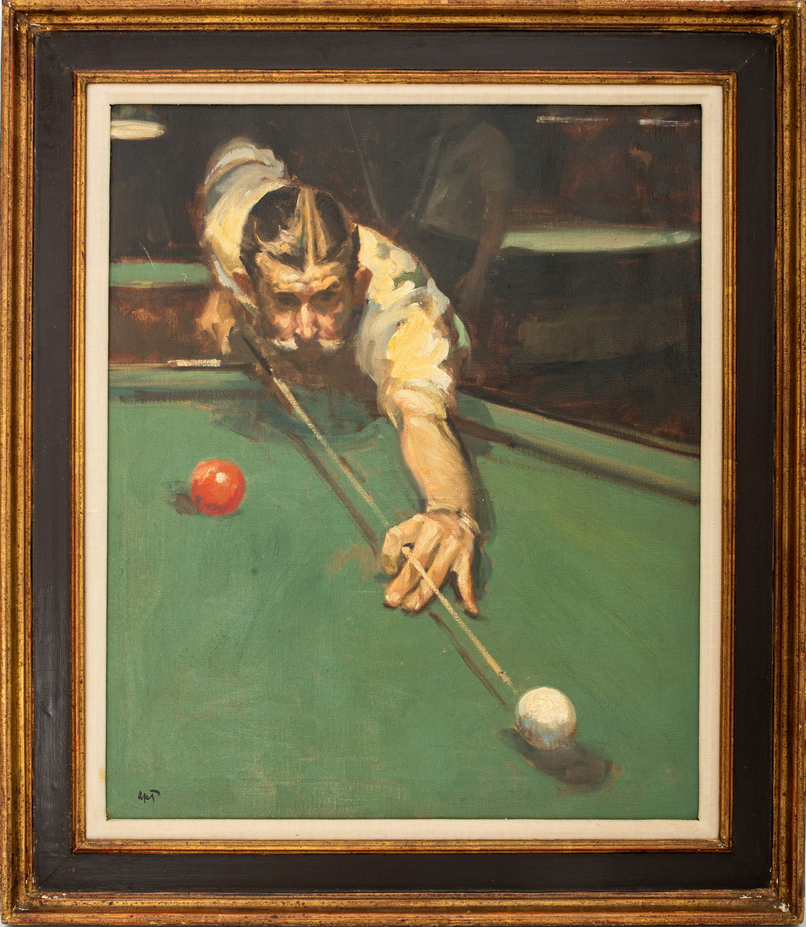 American School Billiards Scene Oil on Canvas (1 of 9)