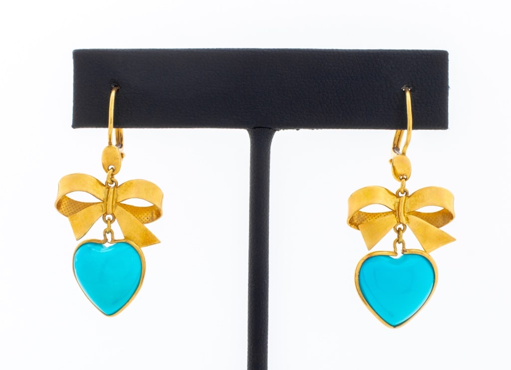 18K Turquoise Heart Drop Earrings (1 of 6)
