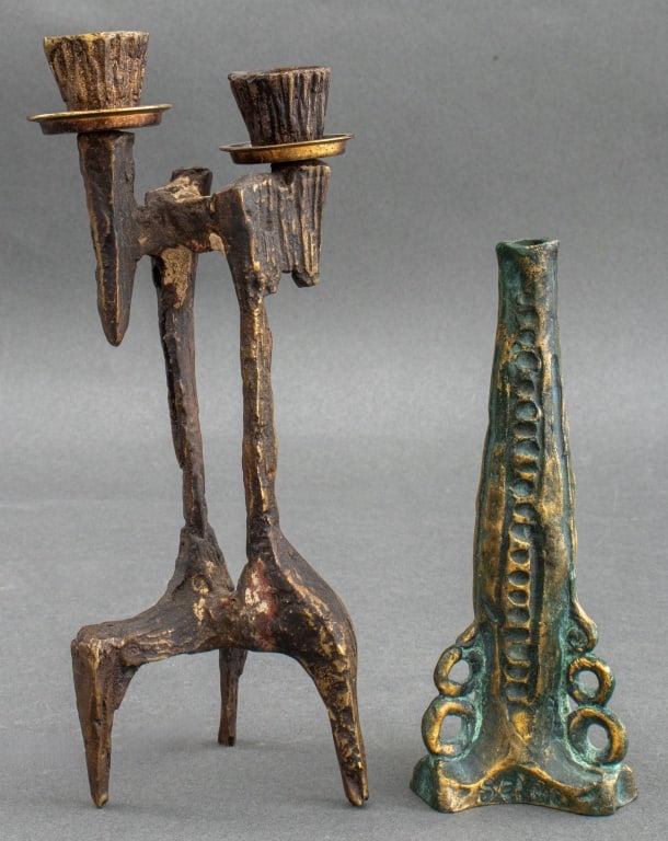 Brutalist Patinated Metal Candlestick Holders, 2 (1 of 11)