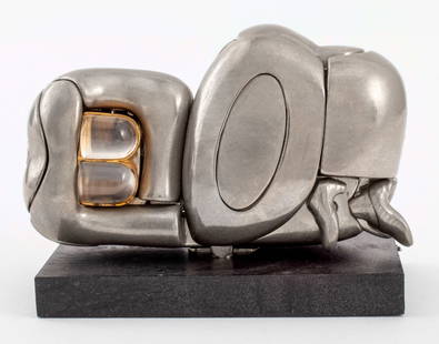 Miguel Berrocal Mini Zoraida Puzzle Sculpture: Miguel Ortiz Berrocal (Spanish, 1933-2006) "Mini-Zoraida," 1969-70, number 447 from the edition of 9500 in nickel plated metal, stamped number and signature mark underside, with instruction manual. 2"