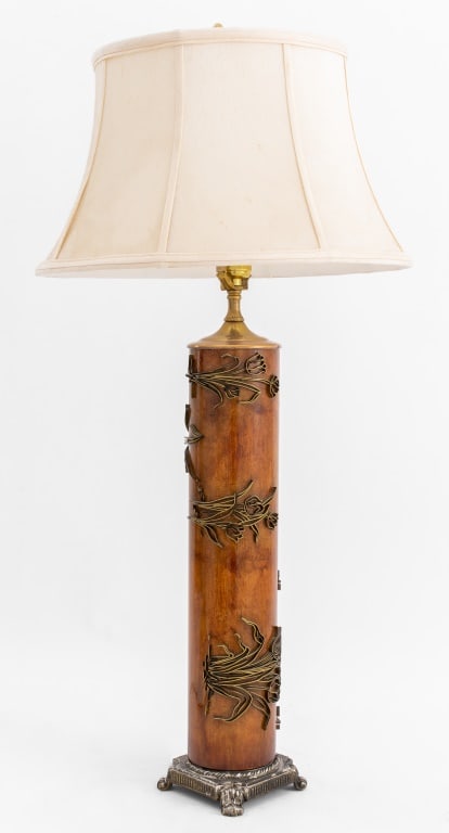 Textile Wood Print Roller Mounted Lamp, 19th C. (1 of 7)