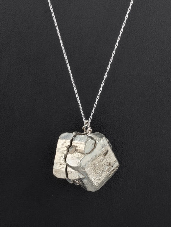 10K White Gold Rough Pyrite Gemstone Pendant (1 of 6)