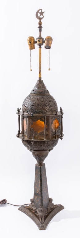 Orientalist Brass Bronze and Marble Lamp (1 of 12)