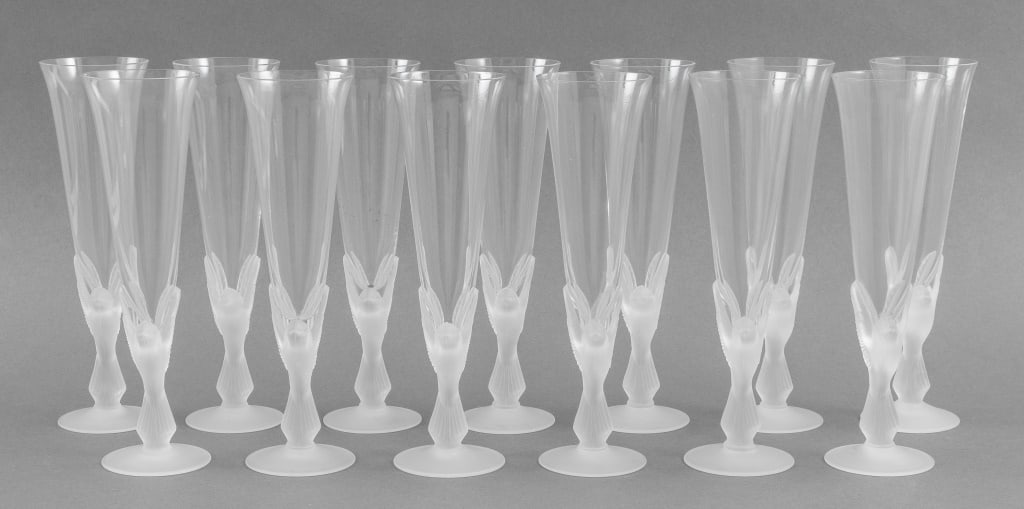 Sasaki "Wings" Frosted Glass Champagne Flutes, 13 (1 of 8)