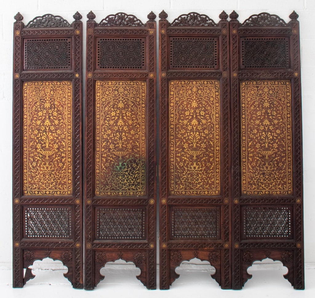 Anglo Indian Inlaid Four Panel Hardwood Screen (1 of 11)