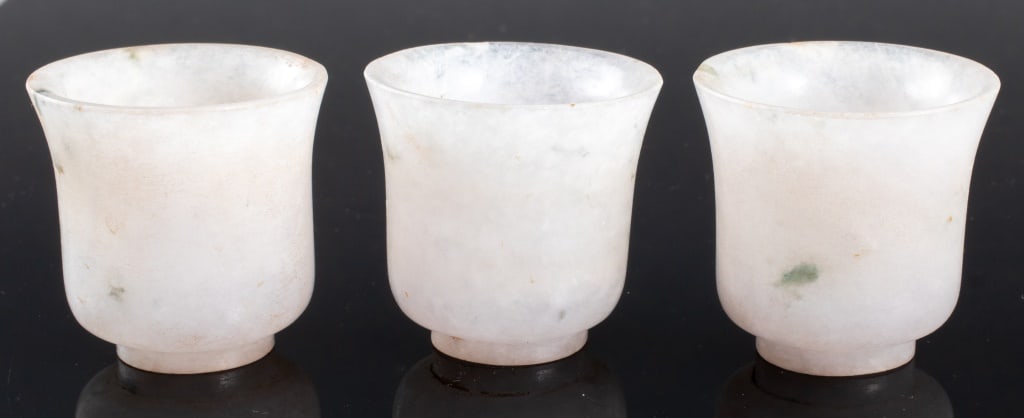 Chinese Carved White Jade Cups, 3 (1 of 6)