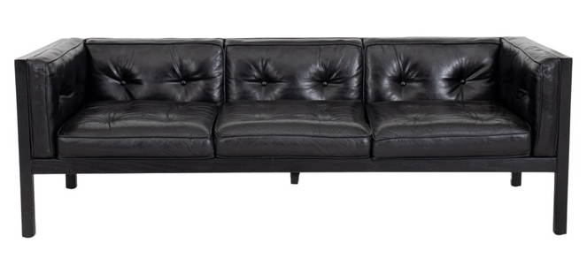 George Nelson Herman Miller Leather "Cube" Sofa: George Nelson (American, 1908-1986) for Herman Miller Tufted Black Leather "Cube" Sofa, apparently unmarked, circa 1960s. 27" H x 81.5" W x 32" D; seat: 17.5" H. Provenance: From the 50 East 89th