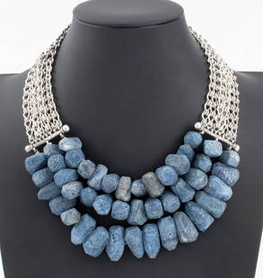 Stephen Dweck Sterling Multi-Strand Necklace: Stephen Dweck Sterling Silver Multi-Strand Necklace with blue aventurine stones, marked "Stephen Dweck 925". 18" L; weight: 287.5 g. inclusive. Provenance: From a New York City collection. Keywords: D