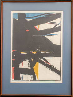 Robert Conover "Piercing" Woodcut Art Print, 1960: Robert Fremont Conover (American, 1920-1998) Woodcut Art Print, 1960 on Japanese hosho paper, in wood frame, frame: 32" H x 24.5" W, 24" H x 17.5" W. Provenance: From a 177 75th Street collection. Key