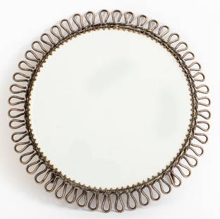 French Vintage Metal Easel Mirror: French Vintage Metal Easel Mirror, struck "DEPOSE / FRANCE" to reverse, circa 1940s, with beveled mirror plate. Extended: 9" H x 9" Diameter. Provenance: From a Manhattan collector. Keywords: Looking