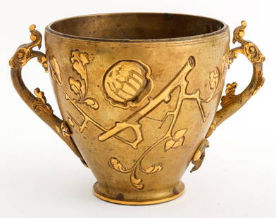 Japanese Gilt Bronze Censer: Japanese Gilt Bronze Censer, with two scrolling abstracted dragon-form arms, the sides with blossoming branches in low relief on circular base. 5.25" H x 7.75" W x 5.5" D. Provenance: From a Manhattan