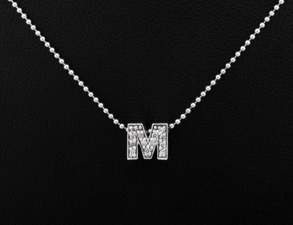 14K White Gold Diamond "M" Pendant Necklace (1 of 6)
